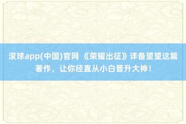 滚球app(中国)官网 《荣耀出征》详备望望这篇著作，让你径直从小白晋升大神！