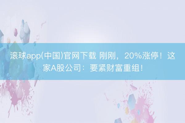 滚球app(中国)官网下载 刚刚，20%涨停！这家A股公司：要紧财富重组！