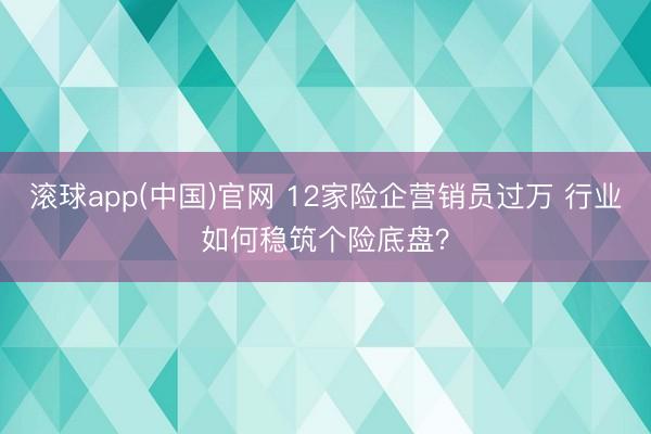 滚球app(中国)官网 12家险企营销员过万 行业如何稳筑个险底盘？
