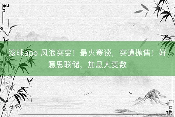滚球app 风浪突变！最火赛谈，突遭抛售！好意思联储，加息大变数
