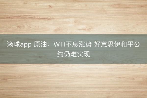 滚球app 原油：WTI不息涨势 好意思伊和平公约仍难实现